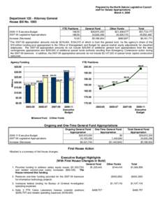 Prepared by the North Dakota Legislative Council staff for Senate Appropriations March 4, 2009 Department[removed]Attorney General House Bill No. 1003