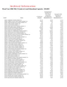 Archived Information Fiscal Year 2006 Title I Grants to Local Educational Agencies - IDAHO LEA ID[removed]