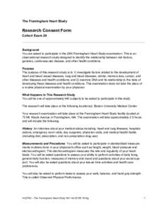 The Framingham Heart Study  Research Consent Form Cohort Exam 29  Background