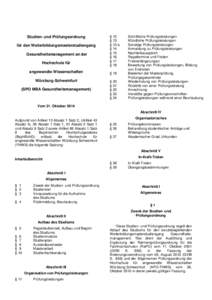 Studien- und Prüfungsordnung für den Weiterbildungsmasterstudiengang Gesundheitsmanagement an der Hochschule für angewandte Wissenschaften Würzburg-Schweinfurt