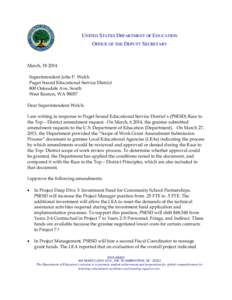 UNITED STATES DEPARTMENT OF EDUCATION OFFICE OF THE DEPUTY SECRETARY March, [removed]Superintendent John P. Welch Puget Sound Educational Service District