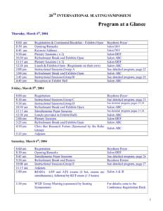 20TH INTERNATIONAL SEATING SYMPOSIUM  Program at a Glance Thursday, March 4th, 2004 8:00 am 8:30 am