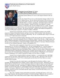 Lieutenant General Thomas W. Travis Ex Officio Board of Regents Member