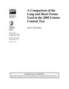 United States Department of Agriculture A Comparison of the Long and Short Forms