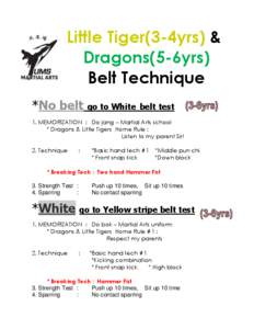 Little Tiger(3-4yrs) & Dragons(5-6yrs) Belt Technique