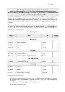 June[removed]List of exit points and contact persons for live bovine animals Article 2(1) of Regulation (EC) No[removed]laying down detailed rules pursuant to Council Regulation (EC) No[removed]as regards requirements f