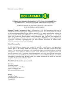 Microsoft Word - #[removed]v3-Dollarama - Press Release re termination of 8 875% Note Indenture.DOC