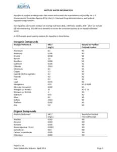 BOTTLED WATER INFORMATION Aquafina is purified drinking water that meets and exceeds the requirements set forth by the U.S. Environmental Protection Agency (EPA), the U.S. Food and Drug Administration as well as local re