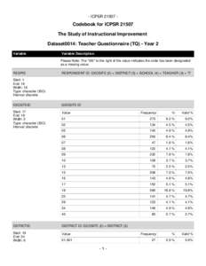 - ICPSRCodebook for ICPSRThe Study of Instructional Improvement Dataset0014: Teacher Questionnaire (TQ) - Year 2 Variable