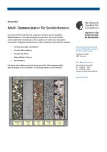 Masterarbeit  Multi-Demonstrator für Sonderbetone Es soll ein Tisch entworfen und umgesetzt werden, der die aktuellen Möglichkeiten der Betontechnologie demonstriert. Dazu sind Streifen unterschiedlicher Sonderbetone h