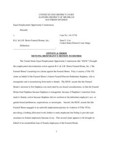 UNITED STATES DISTRICT COURT EASTERN DISTRICT OF MICHIGAN SOUTHERN DIVISION Equal Employment Opportunity Commission, Plaintiff, v.