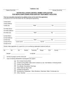 FORM KS - INQ Federal Permit No. Kansas Permit No.  WATER POLLUTION CONTROL PERMIT APPLICATION