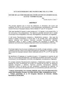 ACTA OCEANOGRAFICA DEL PACIFICO 2002, VOL.11 (1): 79-90 ESTUDIO DE LAS COMUNIDADES DEL FITOPLANCTON EN LOS RIOS DAULE, GUAYAS Y ESTERO SALADO∗ Por: MARIA ELENA TAPIA(1 )