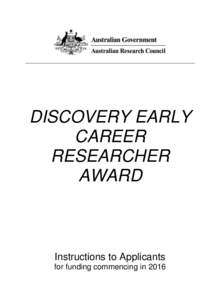 DISCOVERY EARLY CAREER RESEARCHER AWARD  Instructions to Applicants