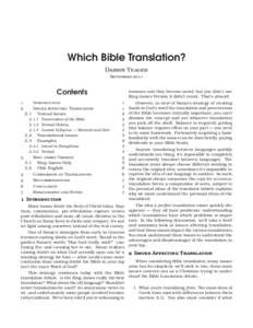 Which Bible Translation? Darrin Yeager September 2011 Contents 1