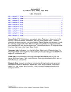 2007 West Nile Virus Idaho Map and Case Counts by County