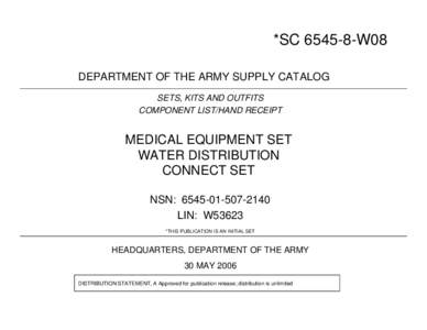 *SC[removed]W08 DEPARTMENT OF THE ARMY SUPPLY CATALOG SETS, KITS AND OUTFITS COMPONENT LIST/HAND RECEIPT  MEDICAL EQUIPMENT SET