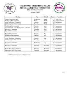 CALIFORNIA DRIED PLUM BOARD PRUNE MARKETING COMMITTEE 2015 Meeting Calendar Revised[removed]Meeting