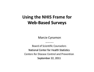 Using the NHIS Frame for Web-Based Surveys - BSC