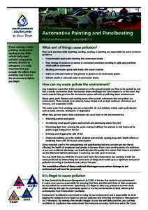 Automotive Painting and Panelbeating Pollution Prevention - actionSHEET 1 If your activities involve painting, sanding/wet sanding or any other vehicle body repair