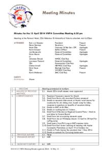 Meeting Minutes  Minutes for the 15 April 2014 VHPA Committee Meeting 6:30 pm Meeting at the Retreat Hotel, 226 Nicholson St Abbotsford Victoria schedule start 6:30pm ATTENDEES