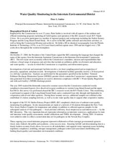 Abstract #114  Water Quality Monitoring in the Interstate Environmental District Peter L. Sattler Principal Environmental Planner, Interstate Environmental Commission, 311 W. 43rd Street, Ste 201, New York, NY 10036