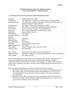 DRAFT Tribal Infrastructure Task Force Meeting Summary May 9, 2013 2:00 PM – 3:30 PM (Eastern) A. INTRODUCTIONS AND AGENDA REVIEW (MATT RICHARDSON, EPA) Dana Baer