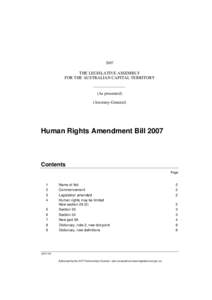 2007  THE LEGISLATIVE ASSEMBLY FOR THE AUSTRALIAN CAPITAL TERRITORY  (As presented)