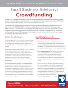 The North American Securities Administrators Association  Small Business Advisory: Crowdfunding