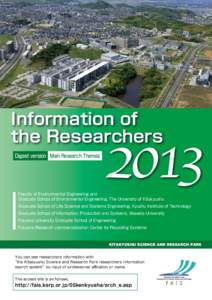 Information of the Researchers Digest version Main Research Themes Faculty of Environmental Engineering and Graduate School of Environmental Engineering, The University of Kitakyushu