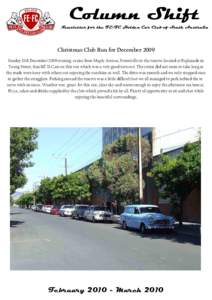 Column Shift Newsletter for the FE-FC Holden Car Club of South Australia Christmas Club Run for December 2009 Sunday 13th December 2009 evening cruise from Maple Avenue, Forestville to the reserve located at Esplanade & 