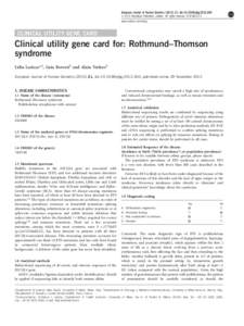 Medical genetics / Genodermatoses / Syndromes / RECQL4 / Rothmund–Thomson syndrome / Genetic testing / Genetic counseling / Prenatal diagnosis / Gluten-sensitive enteropathy associated conditions / Health / Medicine / Rare diseases