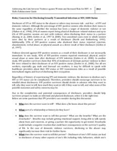 Addressing the Link between Violence against Women and Increased Risk for HIV: A Skills Enhancement GuideRisks/ Concerns for Disclosing Sexually Transmitted Infection or HIV/AIDS Status