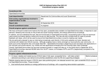 OGP UK National Action Plan[removed]Commitment progress update Commitment title OpenDataCommunities Lead department(s)