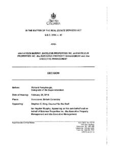 Decision in the matter of Murphy, Ian Hayden, Bateleur Properties INC. and Bateleur Properties Inc dbc Executive Property Management and DBA Executive Management