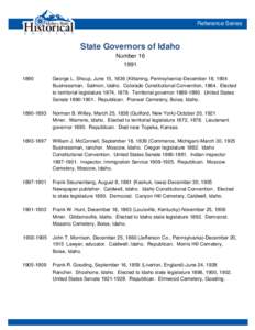 Reference Series  State Governors of Idaho Number[removed]