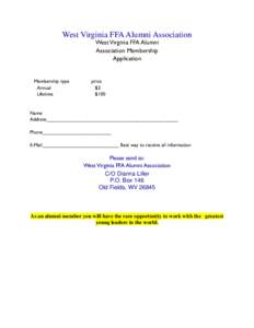 West Virginia FFA Alumni Association West Virginia FFA Alumni Association Membership Application  Membership type