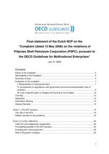 Manila / OECD Guidelines for Multinational Enterprises / Royal Dutch Shell / Chevron Corporation / Oil depot / International economics / Energy / Pandacan /  Manila / Cities in the Philippines / Geography of the Philippines