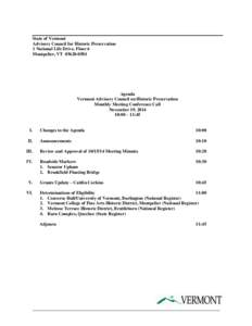 State of Vermont Advisory Council for Historic Preservation 1 National Life Drive, Floor 6 Montpelier, VT[removed]Agenda