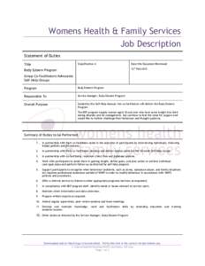 Womens Health & Family Services Job Description Statement of Duties Title  Classification 4