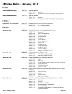 Effective Dates - January, 2014 Text35: [removed]Finance and Administration