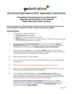 Destinations - Application Form and Instructions 2013