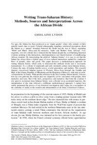 Writing Trans-Saharan History: Methods, Sources and Interpretations Across the African Divide