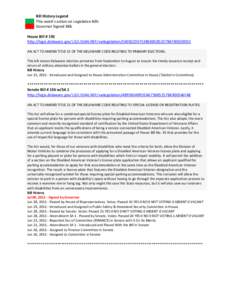Bill History Legend This week’s action on Legislative Bills Governor Signed Bills House Bill # 192 http://legis.delaware.gov/LIS/LIS146.NSF/vwlegislation/E60502D5FE386BBC852578AF00630D01 AN ACT TO AMEND TITLE 15 OF THE