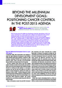 CANCER CONTROL PLANNING  BEYOND THE MILLENNIUM DEVELOPMENT GOALS: POSITIONING CANCER CONTROL IN THE POST-2015 AGENDA