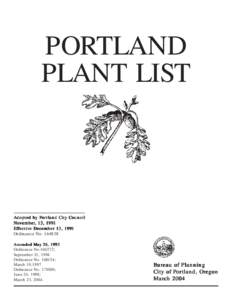 PORTLAND PLANT LIST Adopted b yP ortland City Council