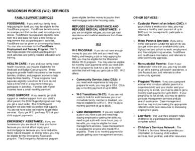 SERVICES AVAILABLE WITHIN THE WISCONSIN WORKS (W-2) AGENCY