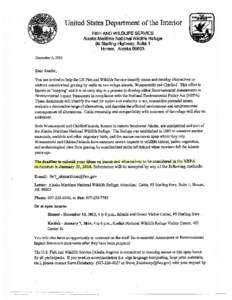 United States Department of the Interior FISH AND WILDLIFE SERVICE Alaska Maritime National Wildlife Refuge 95 Sterling Highway) Suite I Homer, Alaska[removed]December 5, 2013