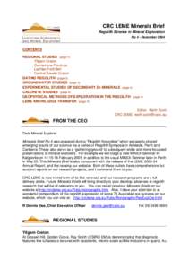 CRC LEME Minerals Brief Regolith Science in Mineral Exploration No 4 - December 2004 CONTENTS REGIONAL STUDIES (page 1)