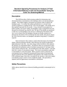 Standard Operating Procedures for Analysis of Total Chlorinated Ethenes in Soil and Groundwater Using the Color Tec Screening Method